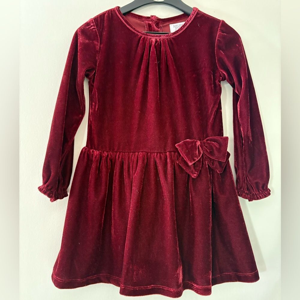 Carter's Burgundy Velvet Holiday Dress 3T Toddler Maroon Velour Bow Christmas